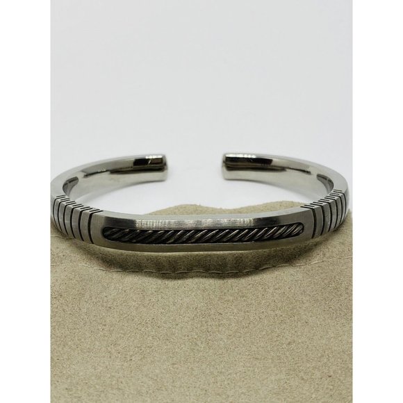 Rare Retired DY David Yurman Titanium 925 ￼ Thoroughbred Cable Cuff bracelet - Picture 2 of 8